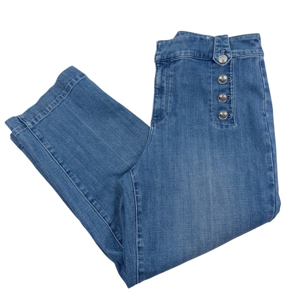Talbots Med Wash Sailor Nautical Stretch Wide Leg Cropped Jeans Women's Size 12